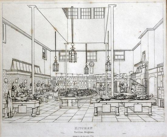 John Nash Kitchen, Saloon, Salon and Interior of the stables, Pavilion Brighton, c.1823 largest overall 11.5 x 13in.